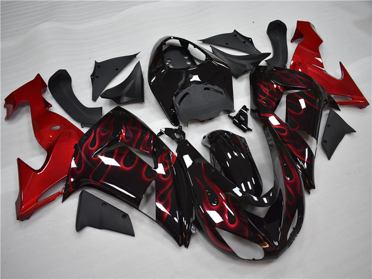 NT Fairing Fit for Kawasaki 2006-2007 ZX-10R N008- Black Red Flame | ABS Injection, US Stock