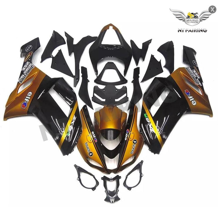 NT Aftermarket Injection ABS Plastic Fairing Fit for ZX6R 636 2007-2008 Gold Black N026