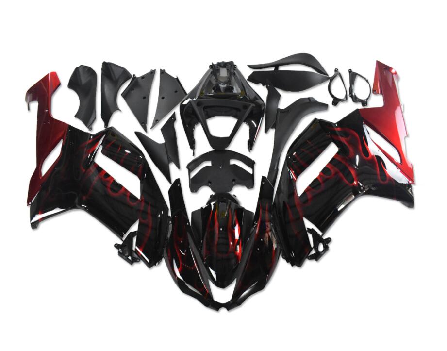 NT Fairing Fit for Kawasaki 2007-2008 ZX-6R N035- Black Red Flames | ABS Injection