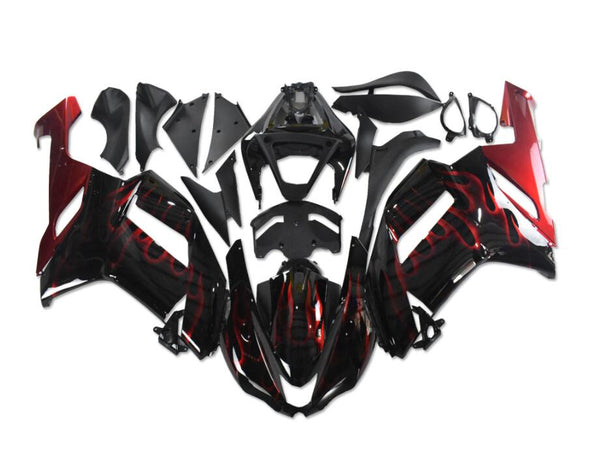 US STOCK Aftermarket Injection ABS Plastic Fairing Fit for ZX6R 636 2007-2008 Black Red Flames N035 Available in CA