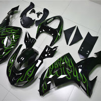 NT Aftermarket Injection ABS Plastic Fairing Fit for ZX10R 2006-2007 Black Green Flame N009