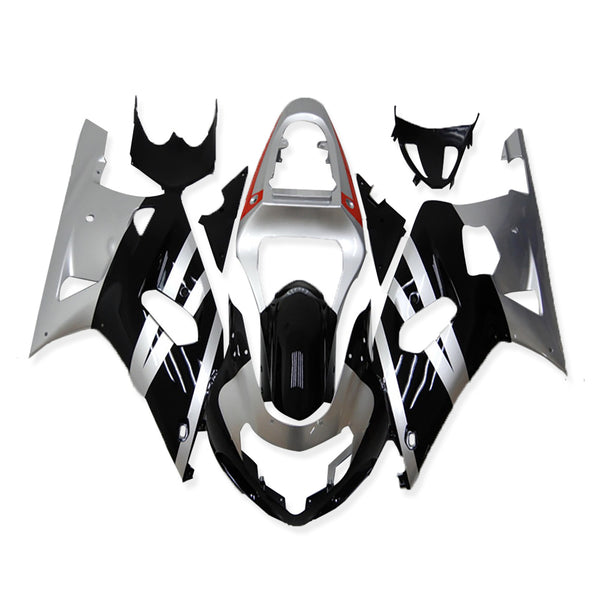 NT Aftermarket Injection ABS Plastic Fairing Fit for GSXR 600/750 2001-2003 Black Silver N002