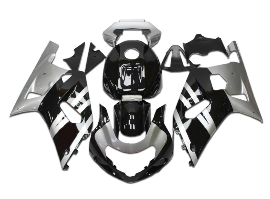 US STOCK NT Aftermarket Injection ABS Plastic Fairing Fit for GSXR 600/750 2001-2003 Silver Black N094 Available in CA