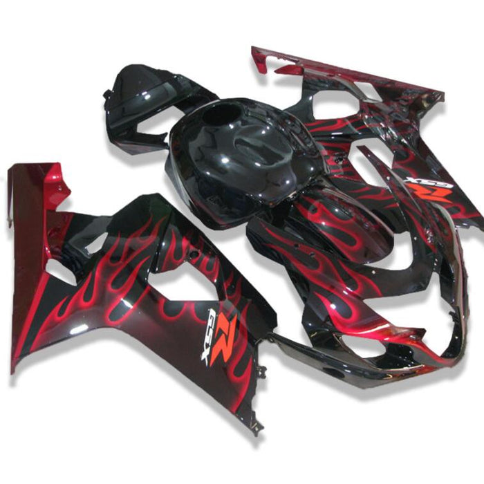 US STOCK NT Aftermarket Injection ABS Plastic Fairing Fit for GSXR 600/750 2004-2005 Black Red Flames N017 Available in CA