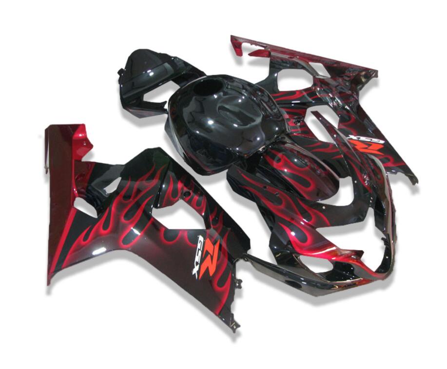 NT Fairing Fit for Suzuki 2004-2005 GSXR600/750 N017- Black Red Flames | ABS Injection, US Stock