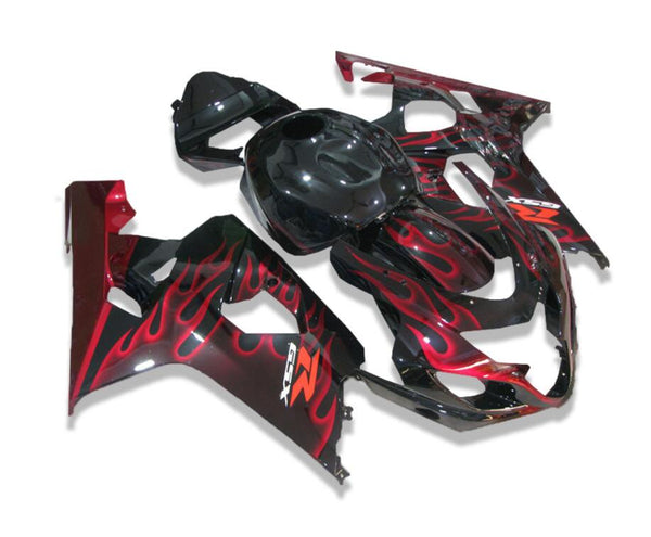 US STOCK NT Aftermarket Injection ABS Plastic Fairing Fit for GSXR 600/750 2004-2005 Black Red Flames N017 Available in CA
