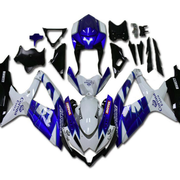 US STOCK NT Aftermarket Injection ABS Plastic Fairing Fit for GSXR 600/750 2008-2010 Blue White N072 Available in TX