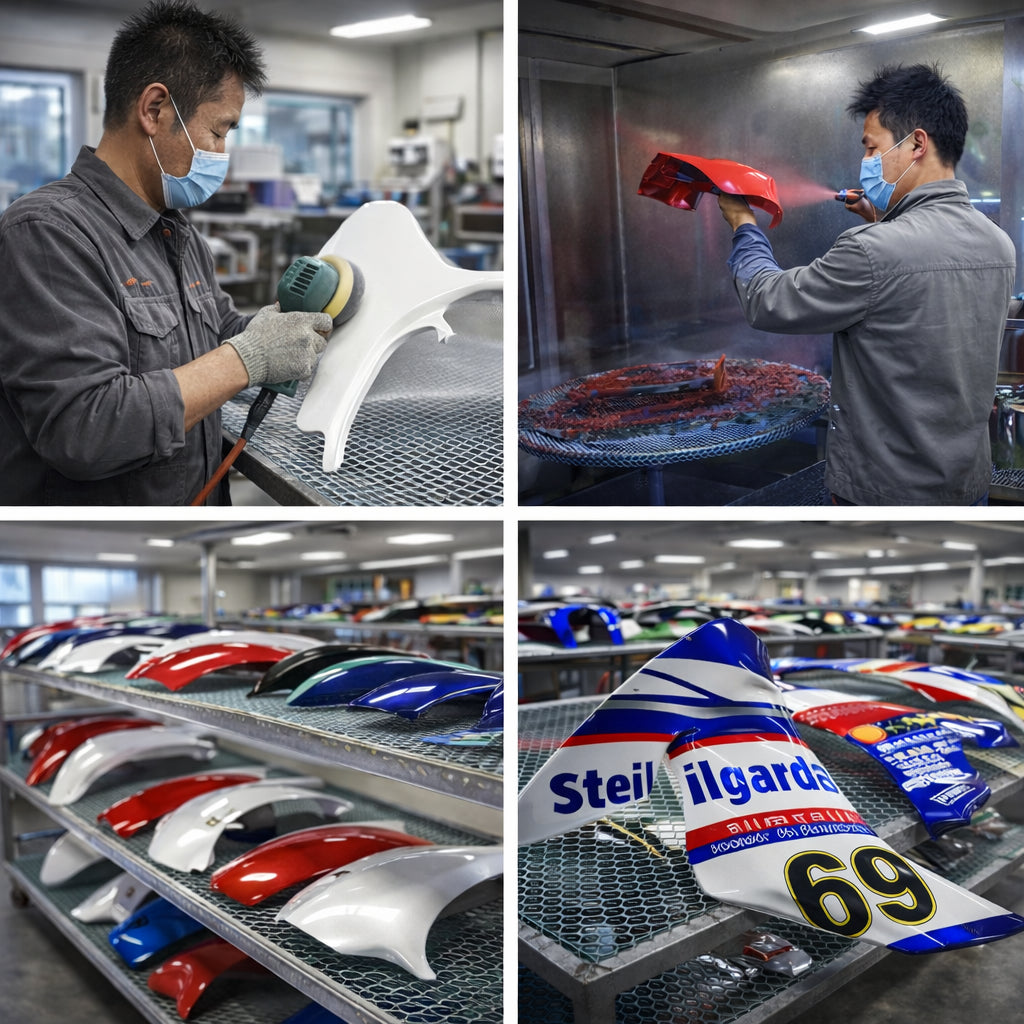 Spray finishing a fairing panel — general process illustration