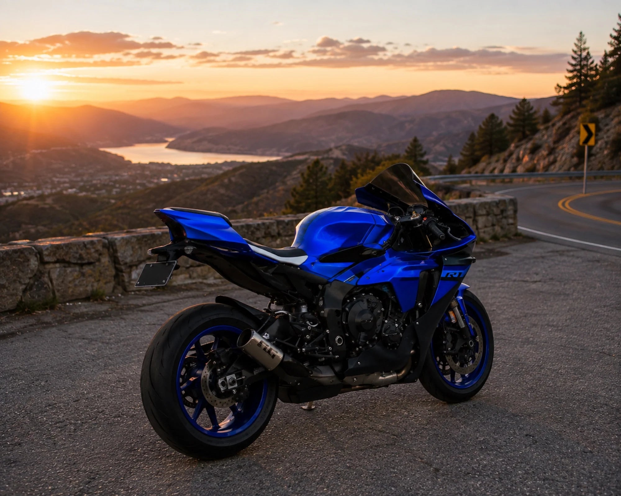 Blue sport motorcycle with a glossy painted fairing