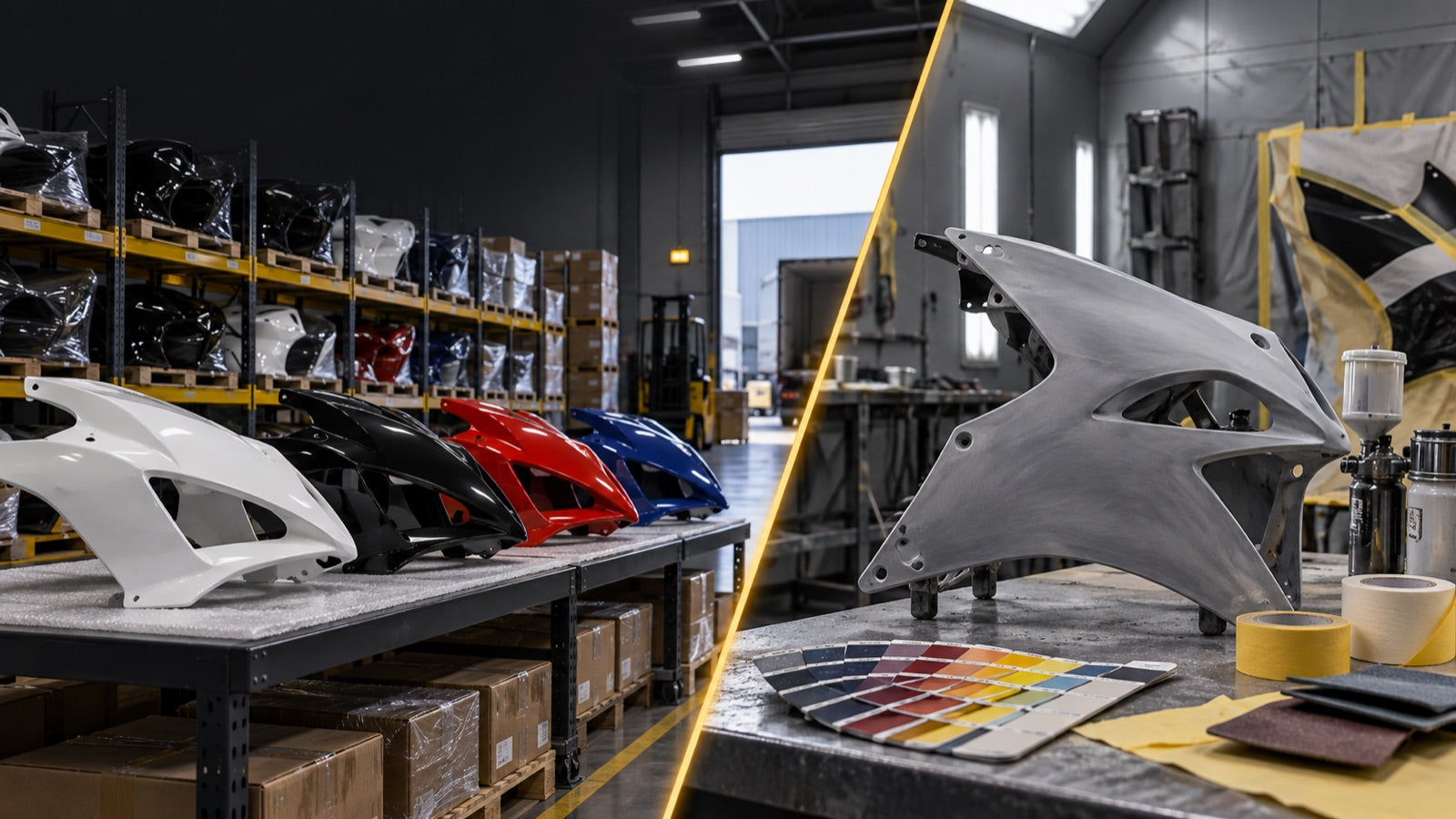 Illustration comparing stocked fairing kits and made-to-order finishing